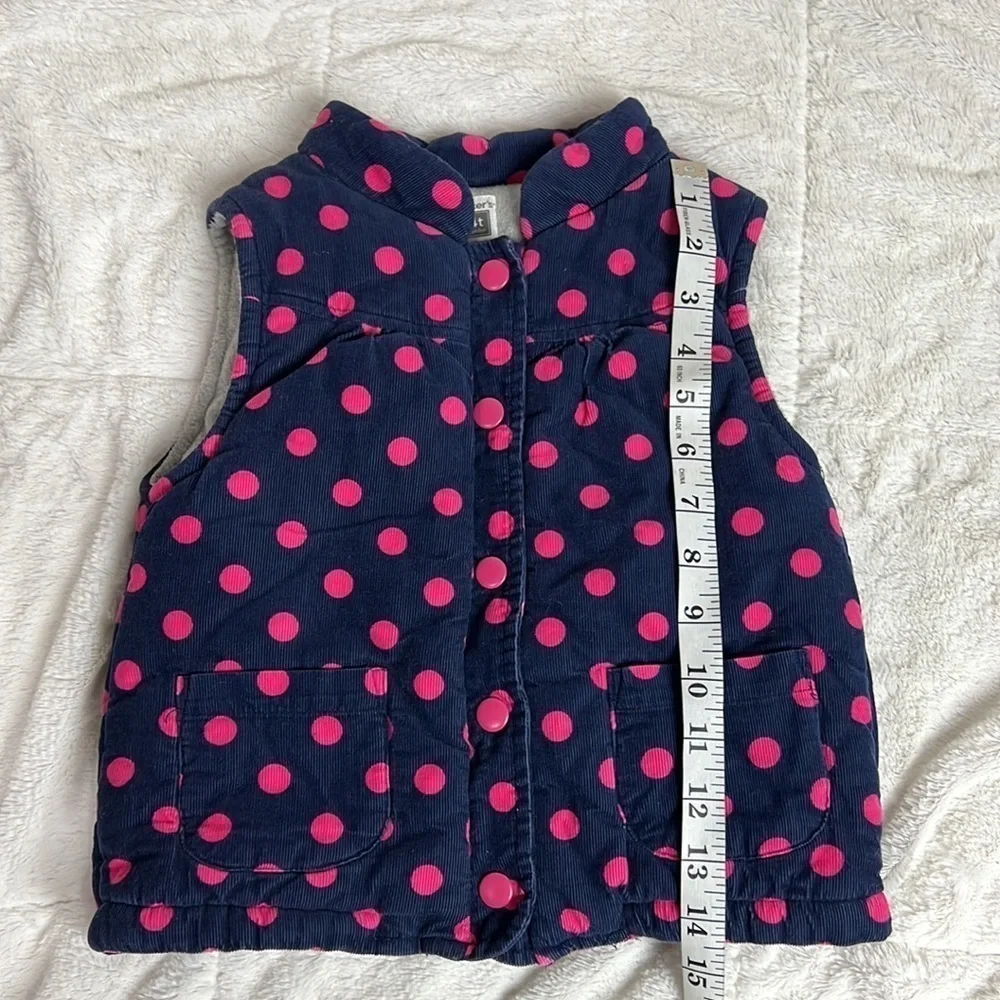 Carter's Girl’s Navy and Pink Polka Dot Corduroy Fleece Lined Puffy Vest - Sz 4t